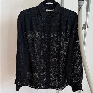 Oscar de la Renta Black semi sheer Lace like Button Down Shirt